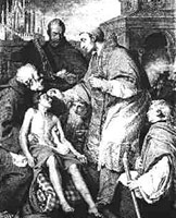 Sv. Karel Boromejsk� zaji��oval b�hem morov� epidemie r. 1576 v�estrannou p��i o nemocn� a um�raj�c�. Organizoval ambulantn� p��i.